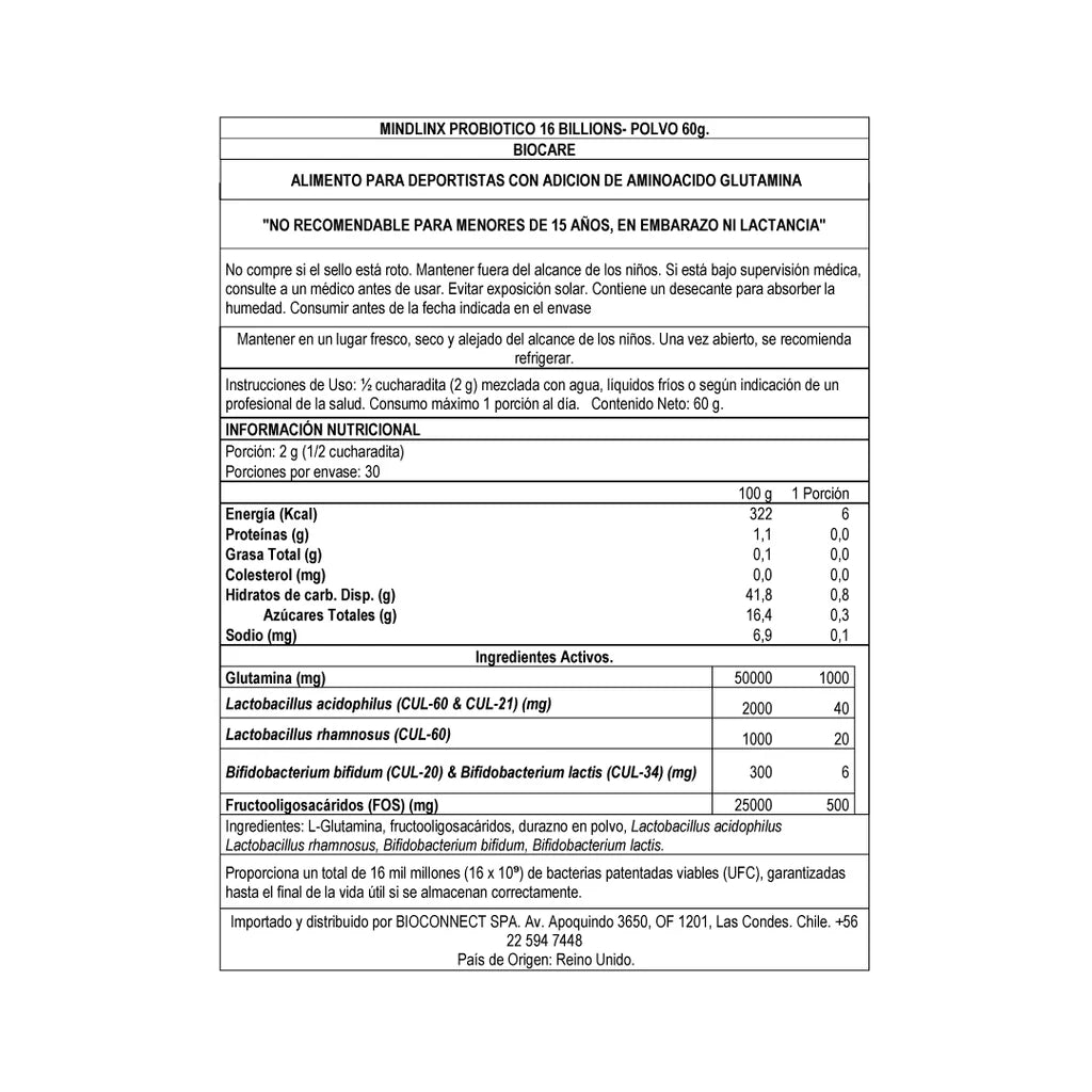Mindlinx  Probiotico en Polvo 16B - BIOCARE